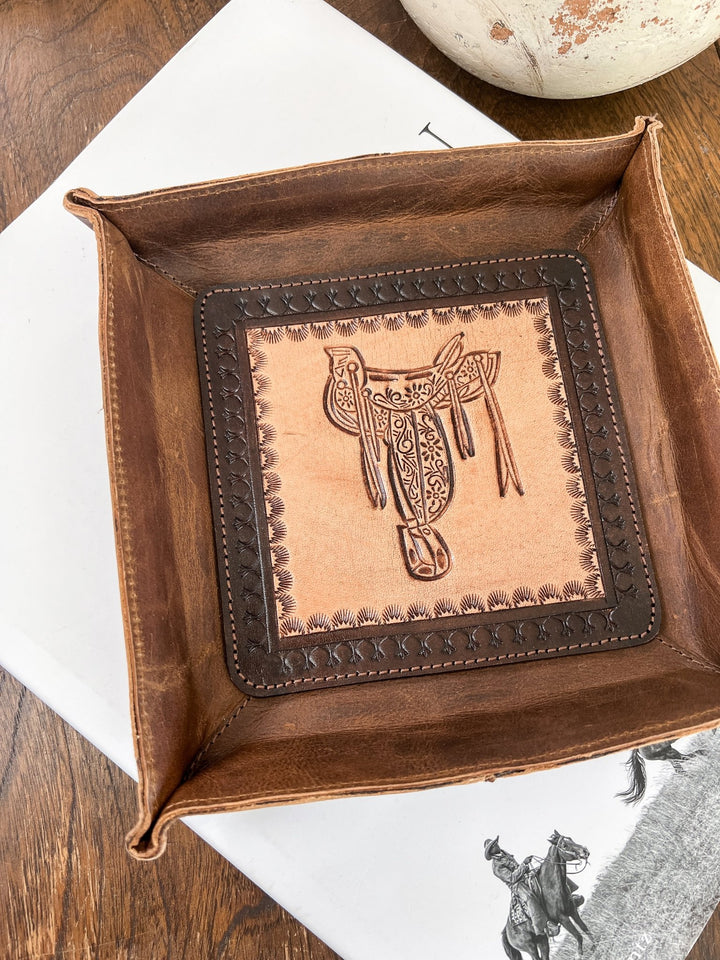 Tooled Saddle Leather Tray - Lunabelle West