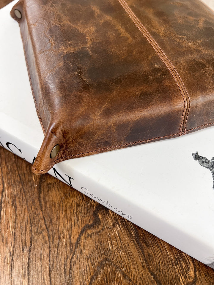 Tooled Saddle Leather Tray - Lunabelle West