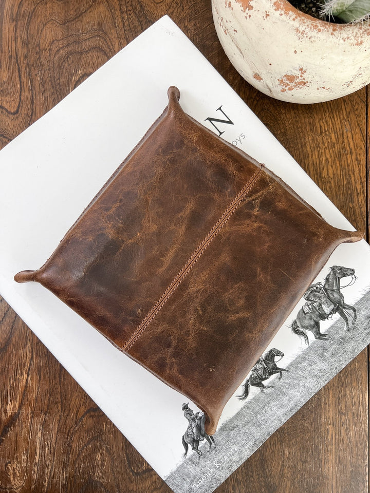 Tooled Saddle Leather Tray - Lunabelle West