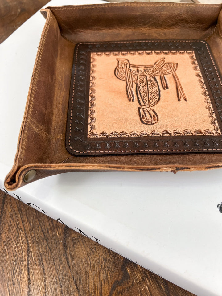 Tooled Saddle Leather Tray - Lunabelle West