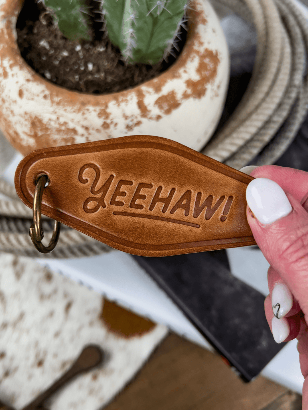 Yeehaw Leather Keychain - Lunabelle West