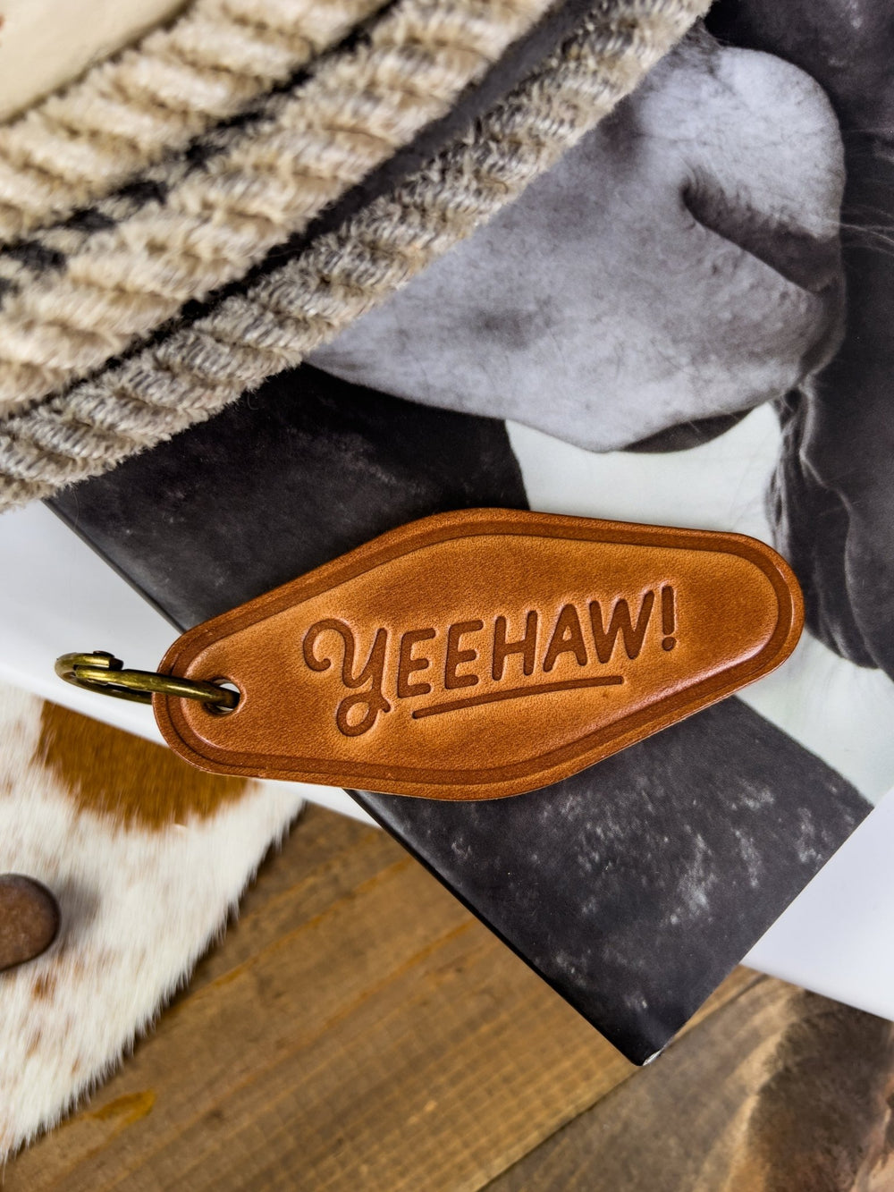 Yeehaw Leather Keychain - Lunabelle West