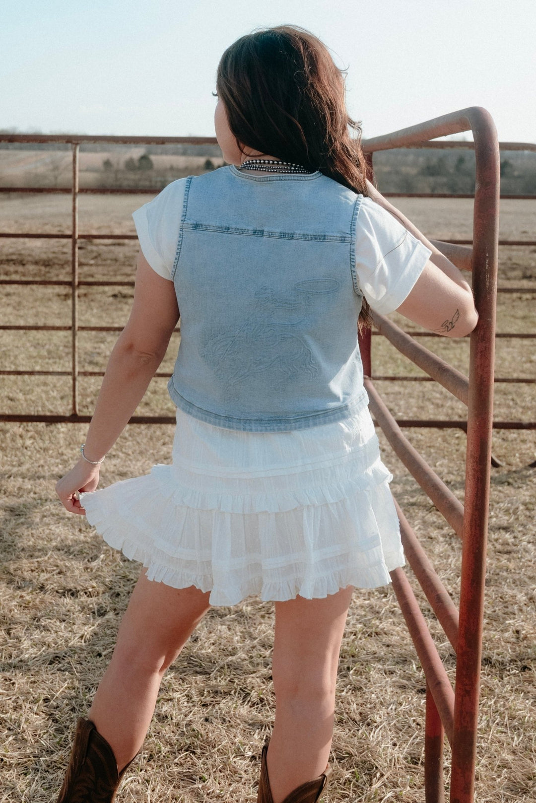 Saginaw Embossed Denim Vest - Lunabelle West