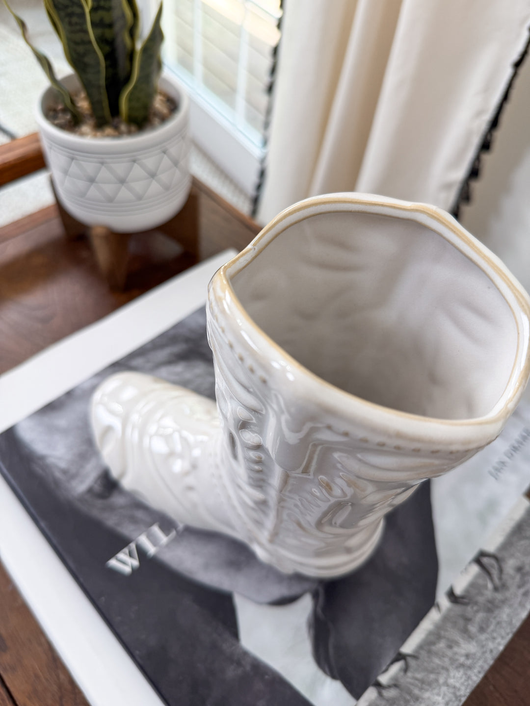 Cowgirl Boot Ceramic Vase