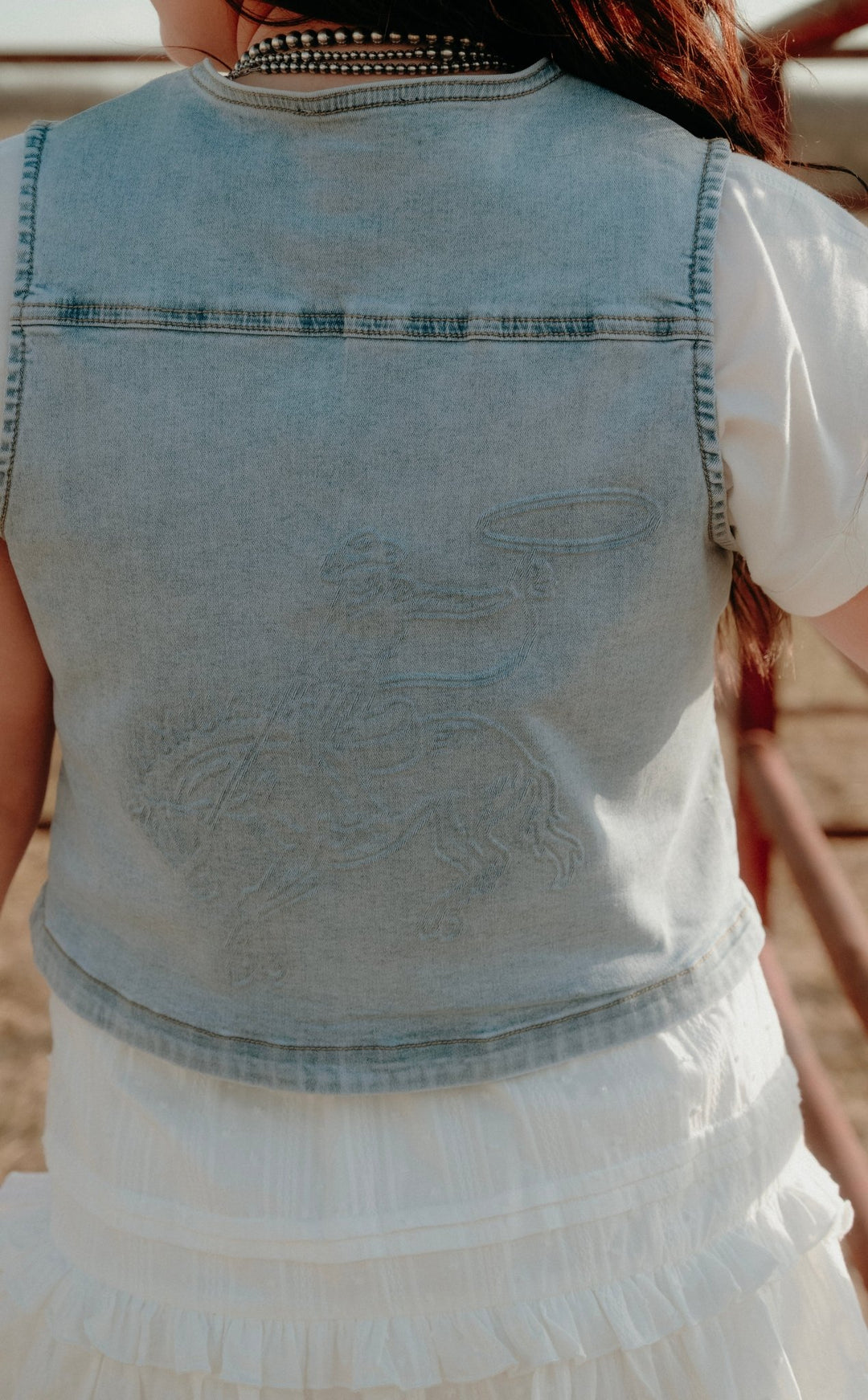 Saginaw Embossed Denim Vest - Lunabelle West