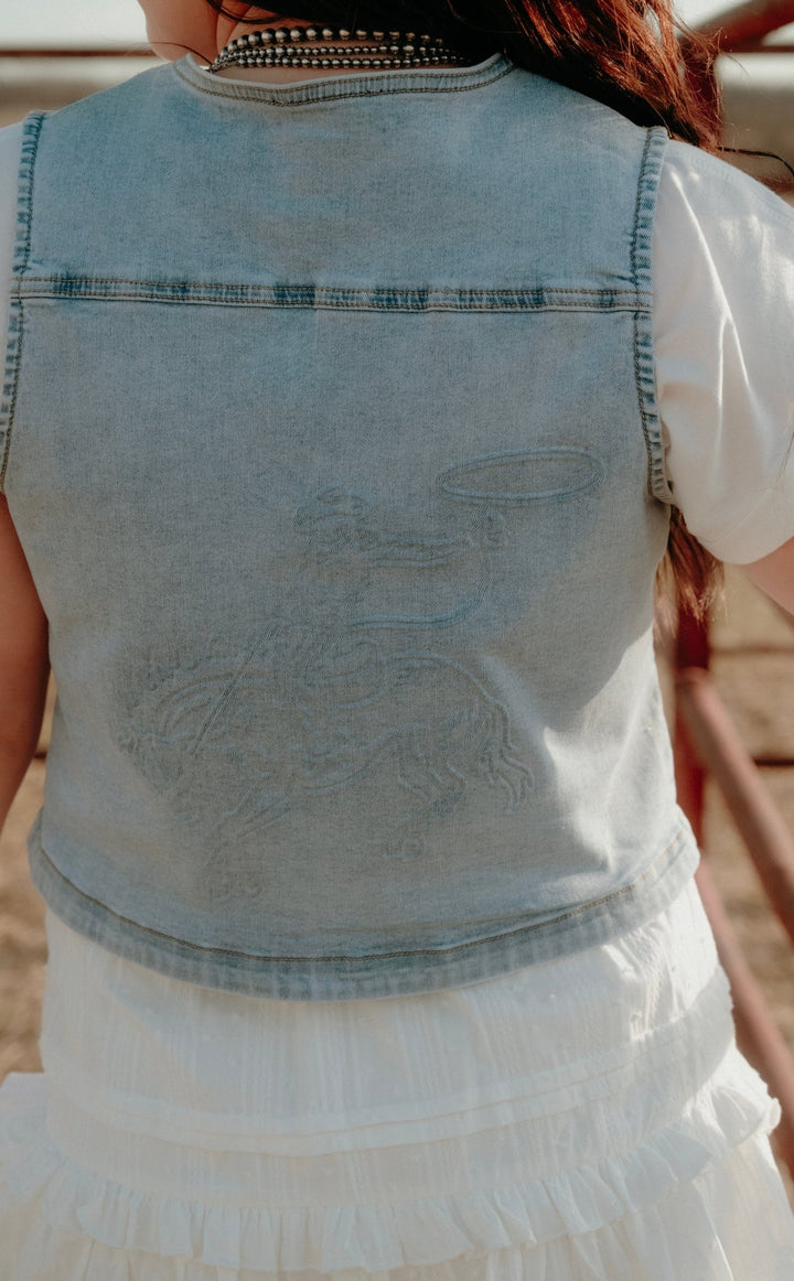 Saginaw Embossed Denim Vest - Lunabelle West