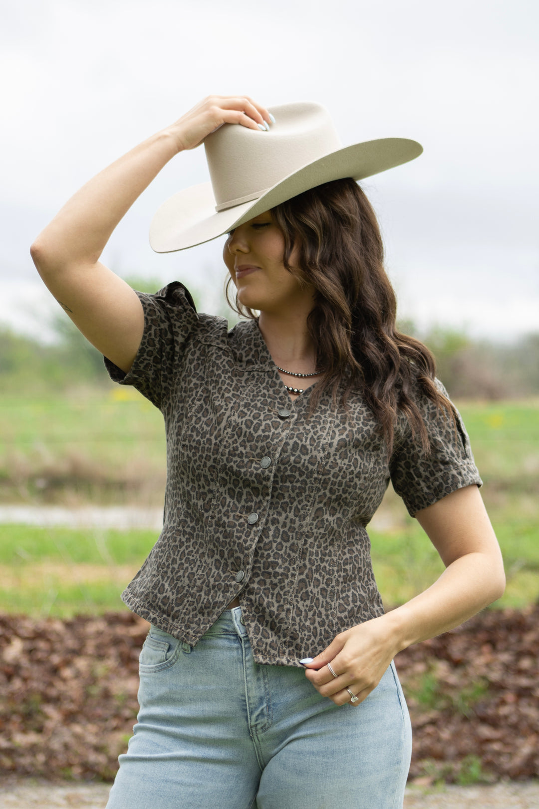 Josie Leopard Denim Top