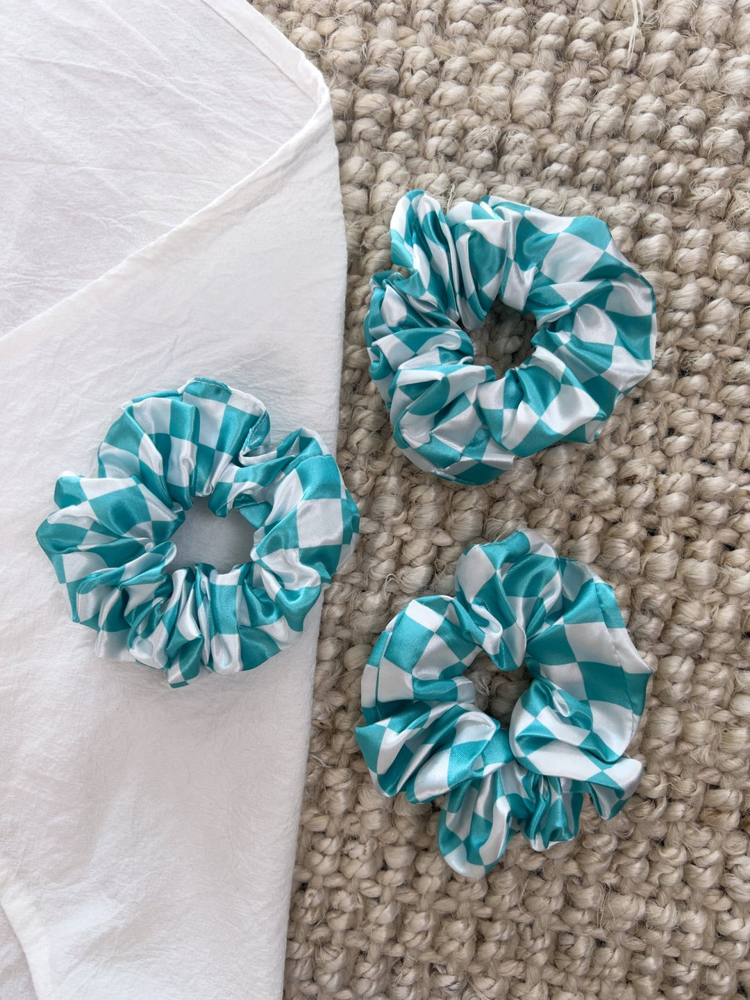Turquoise Checkered Scrunchie - Lunabelle West