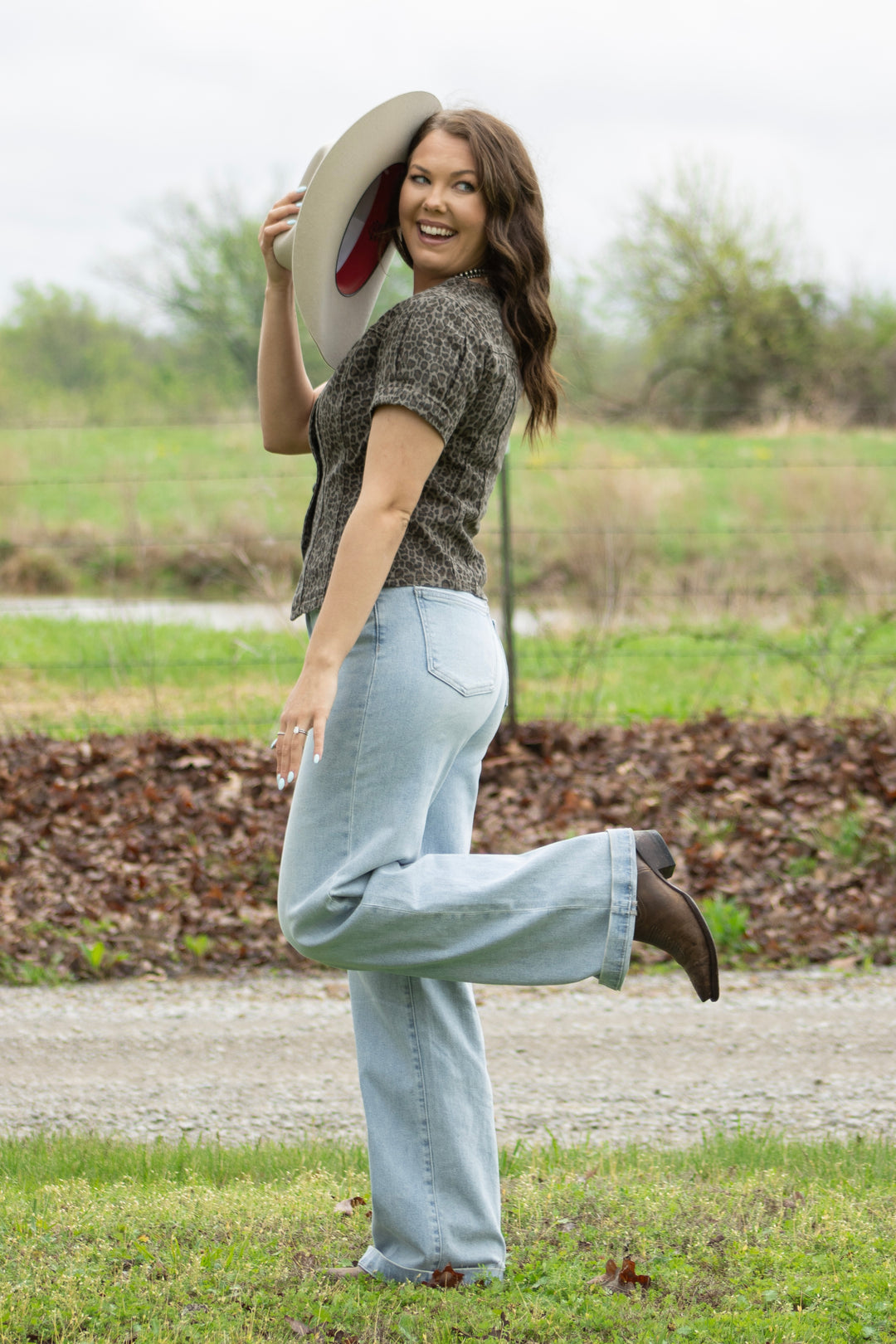 Josie Leopard Denim Top