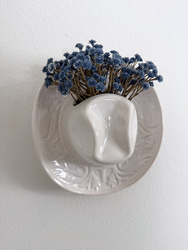 Cowgirl Hat Ceramic Hanging Vase