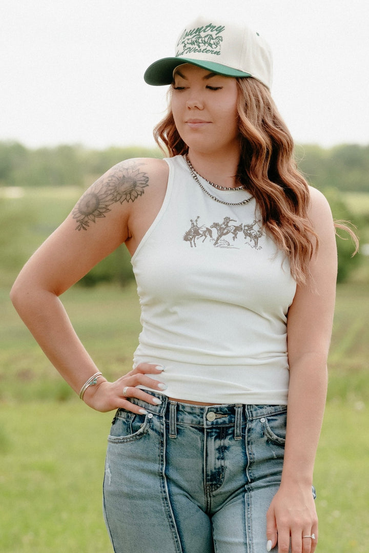 Rodeo Embroidered Tank - Lunabelle West