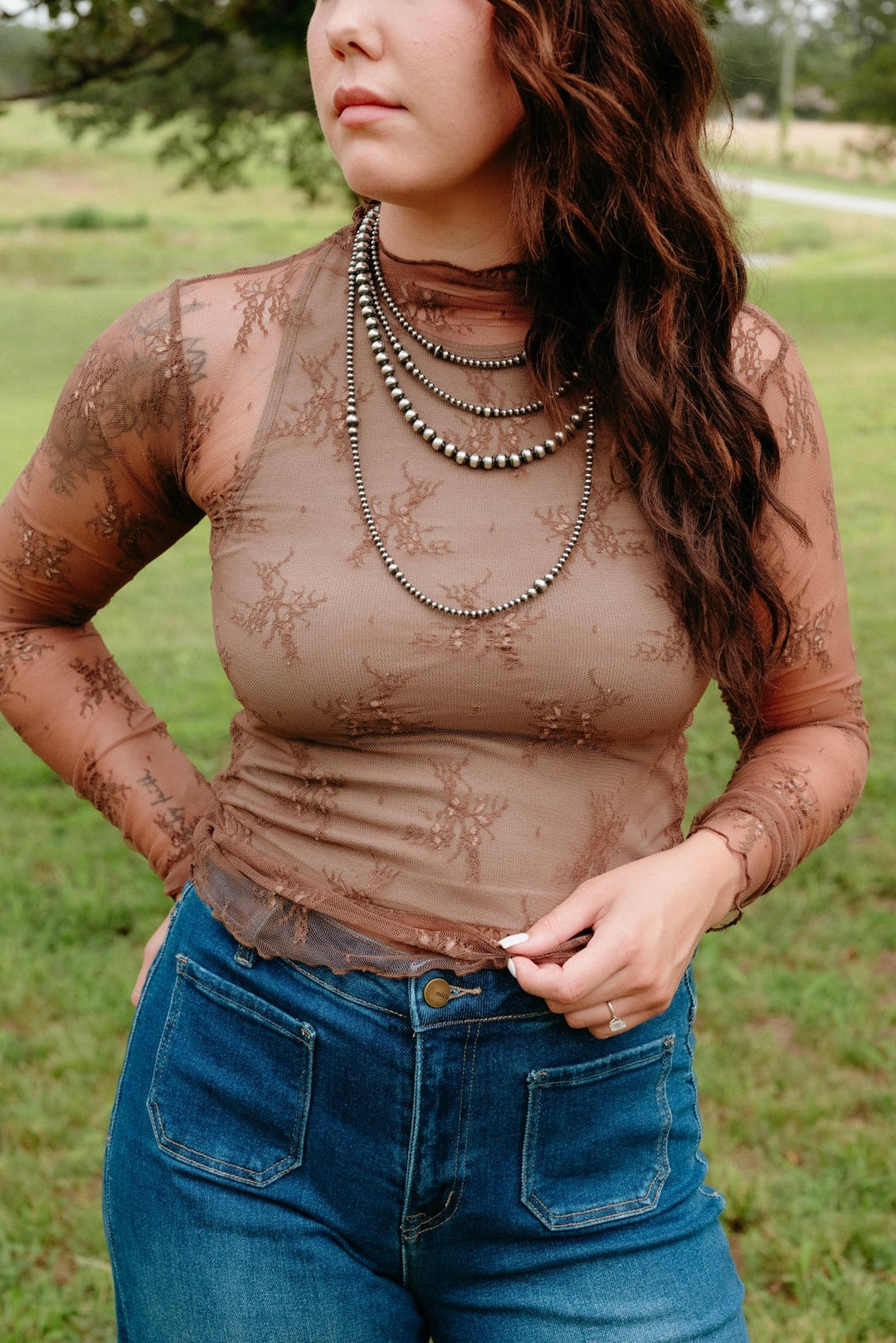 Olean Lace Top in Brown - Lunabelle West