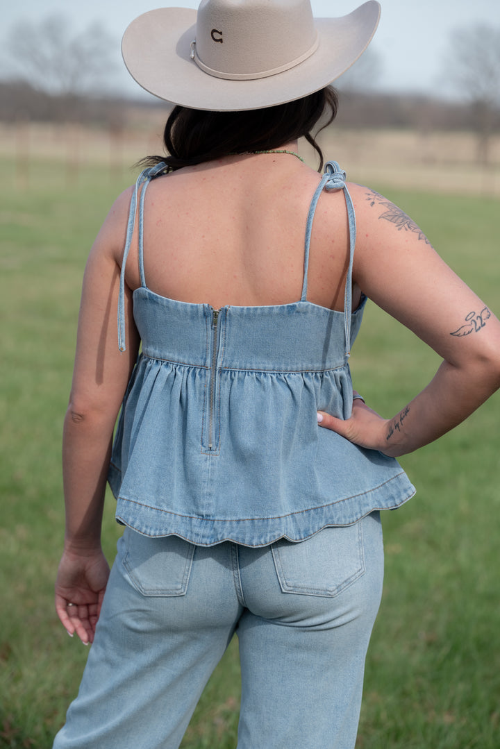 Della Denim Tie Top