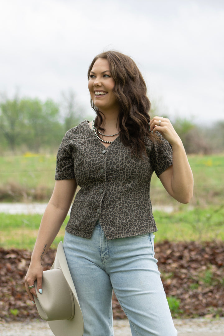Josie Leopard Denim Top