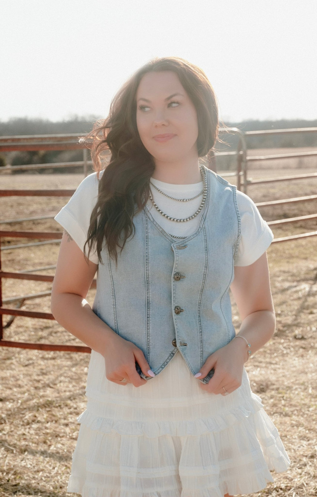 Saginaw Embossed Denim Vest - Lunabelle West