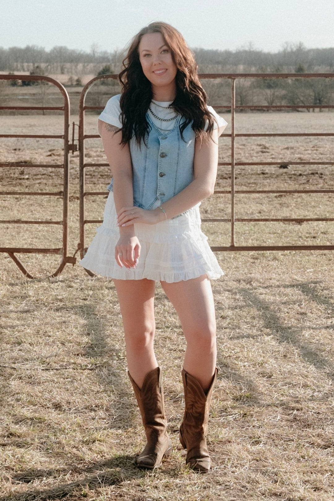 Saginaw Embossed Denim Vest - Lunabelle West