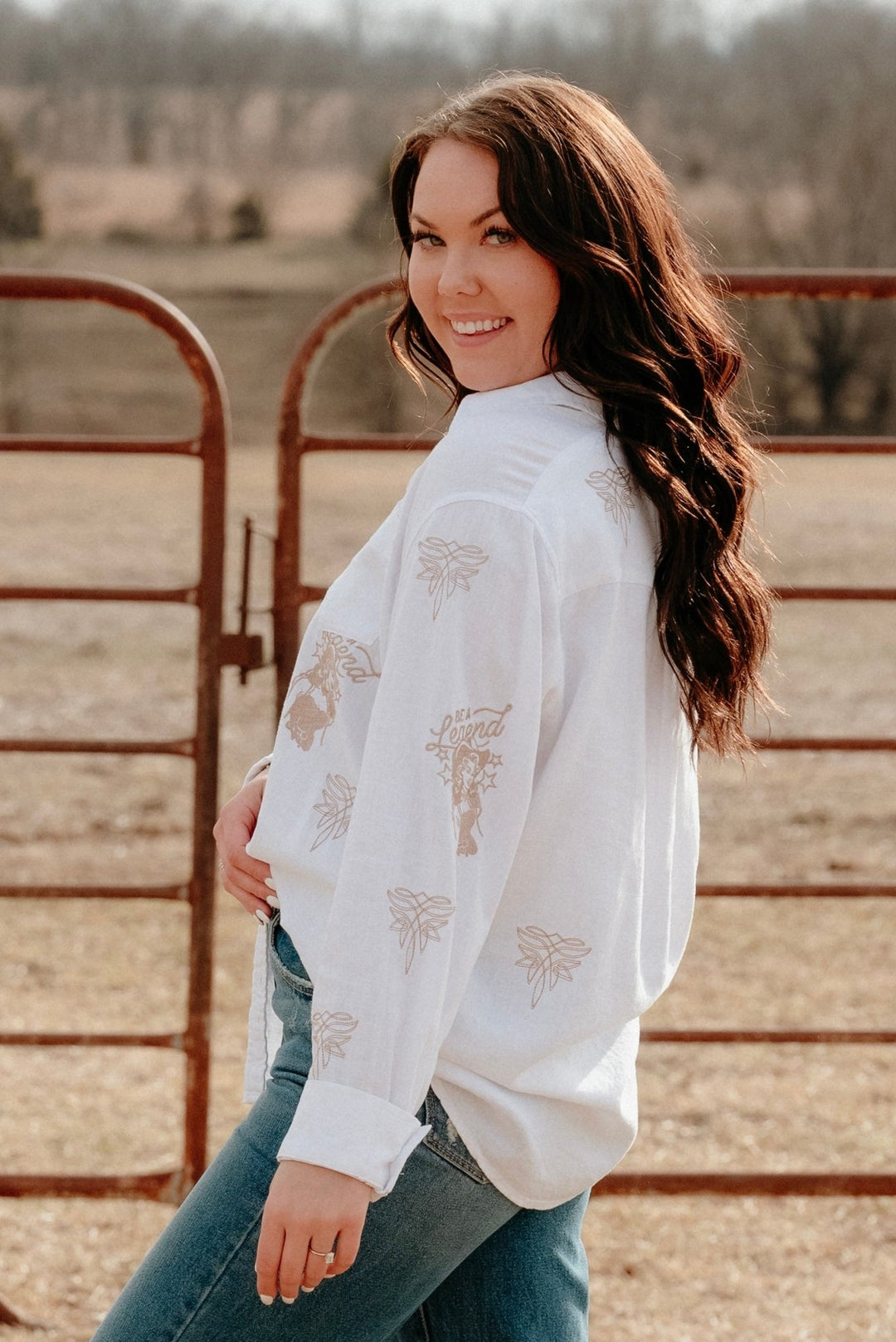 Riverton Embroidered Button Down - Lunabelle West