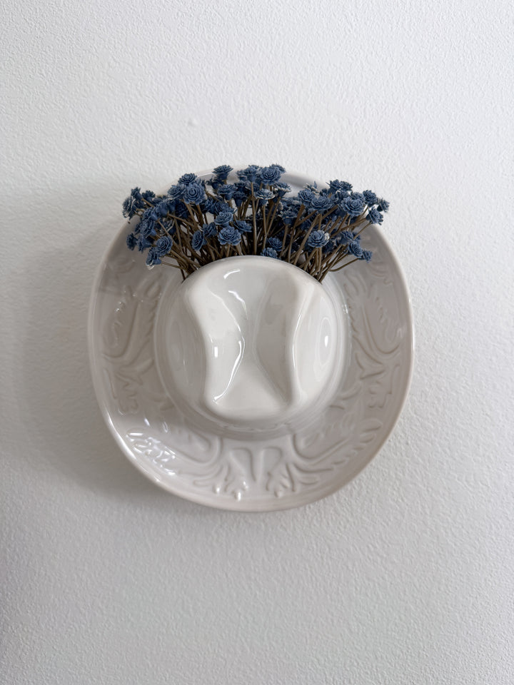 Cowgirl Hat Ceramic Hanging Vase