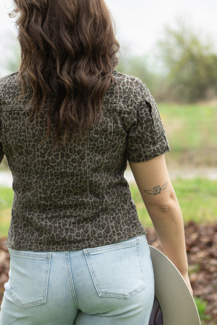 Josie Leopard Denim Top