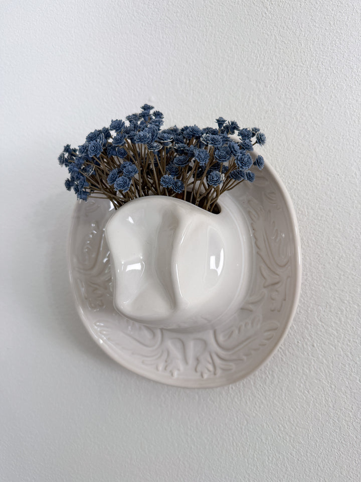 Cowgirl Hat Ceramic Hanging Vase