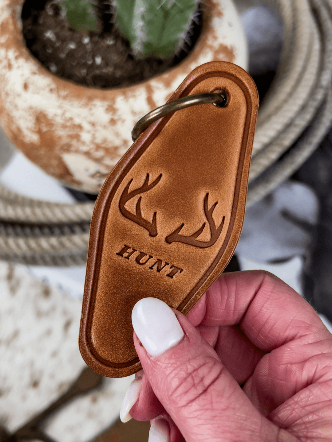 Antlers Leather Keychain - Lunabelle West