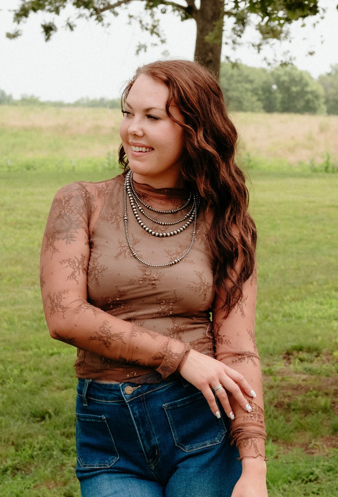 Olean Lace Top in Brown - Lunabelle West
