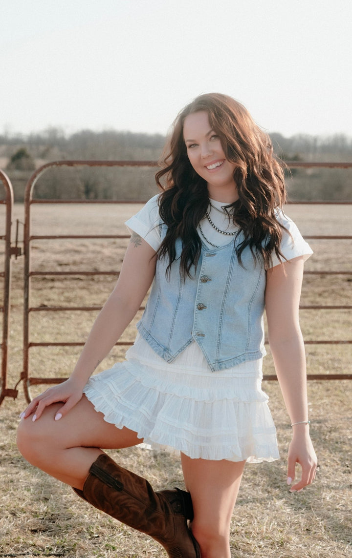 Saginaw Embossed Denim Vest - Lunabelle West