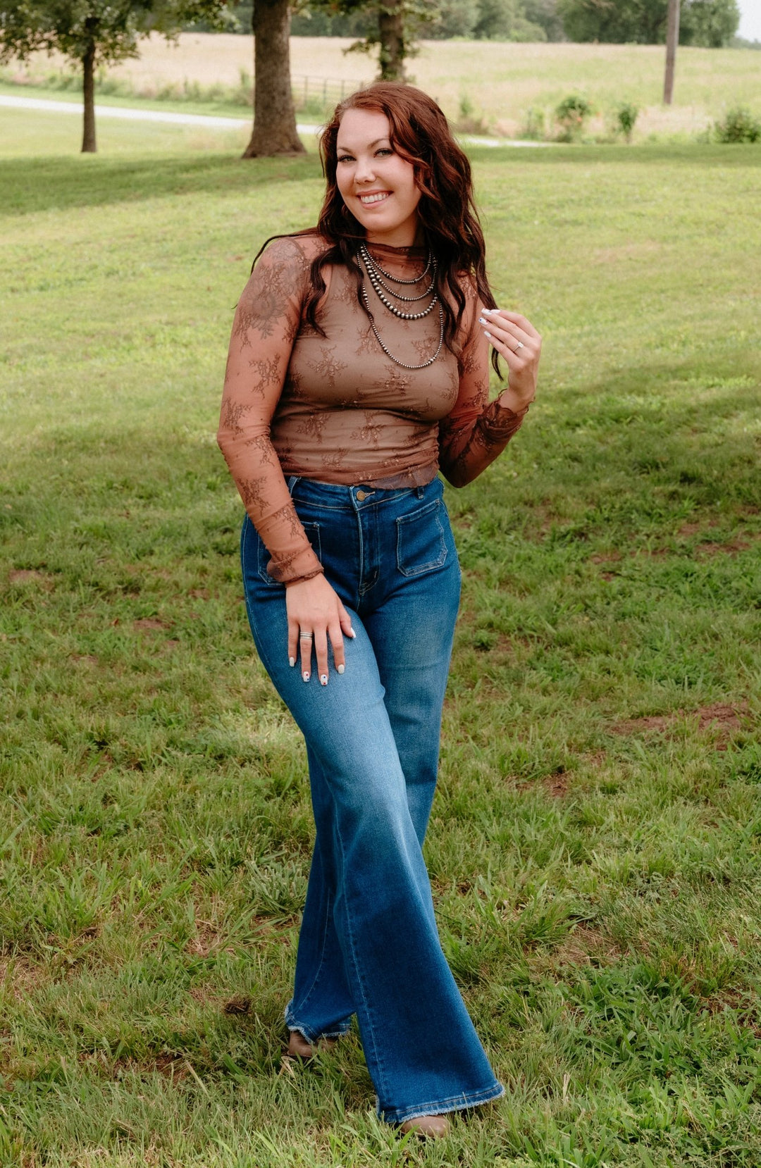 Olean Lace Top in Brown - Lunabelle West