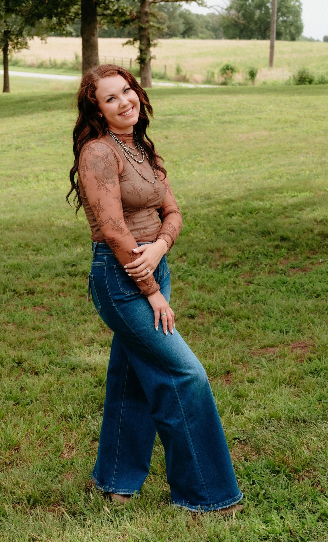 Olean Lace Top in Brown - Lunabelle West