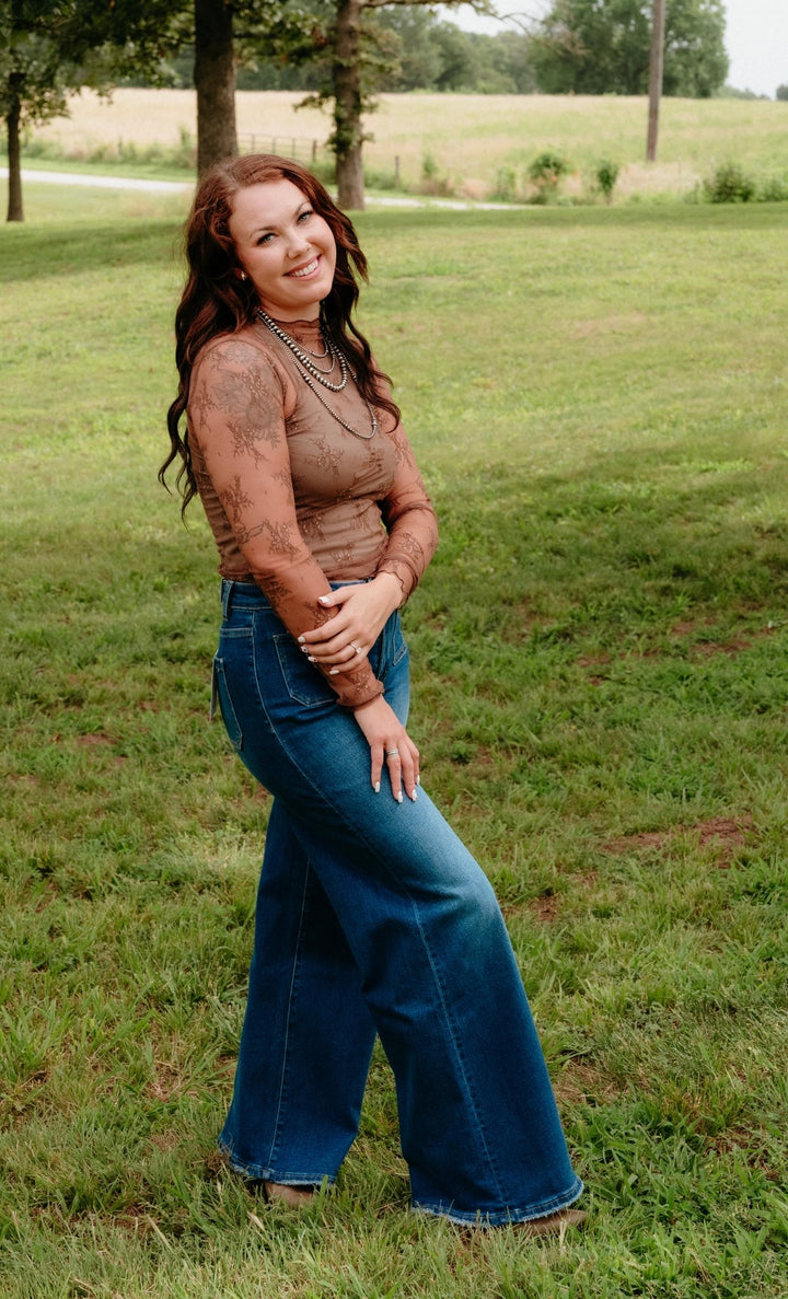 Olean Lace Top in Brown - Lunabelle West