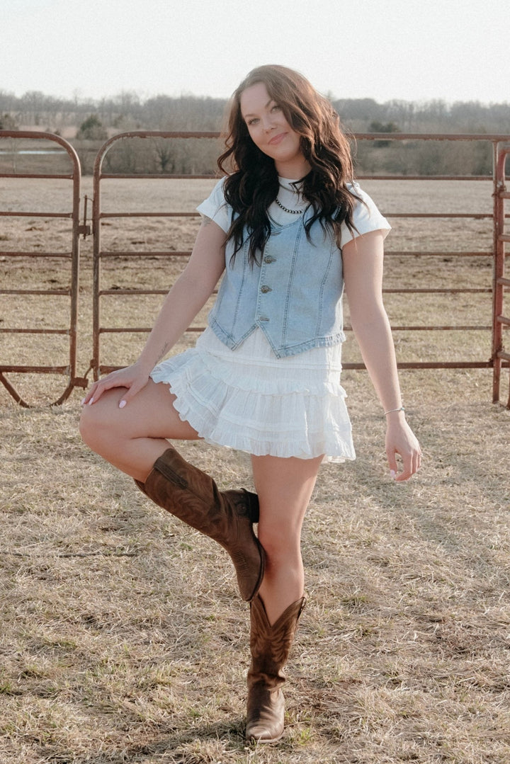 Saginaw Embossed Denim Vest - Lunabelle West