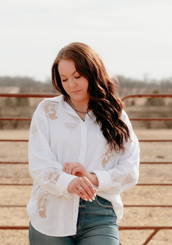 Riverton Embroidered Button Down - Lunabelle West