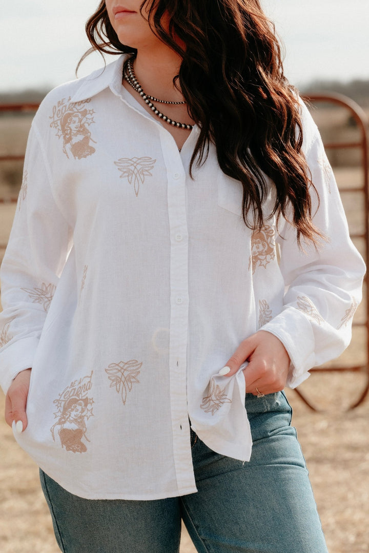 Riverton Embroidered Button Down - Lunabelle West