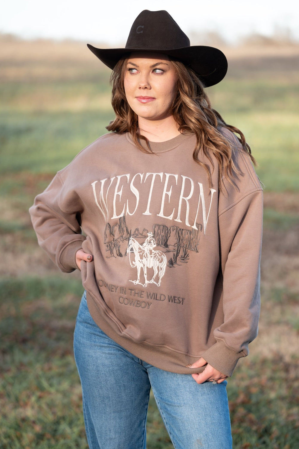 Western Embroidered Crewneck - Lunabelle West