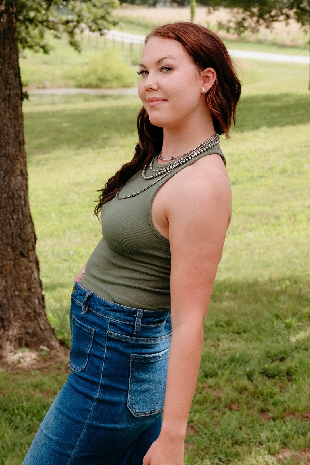 Macon Tank Top in Olive - Lunabelle West
