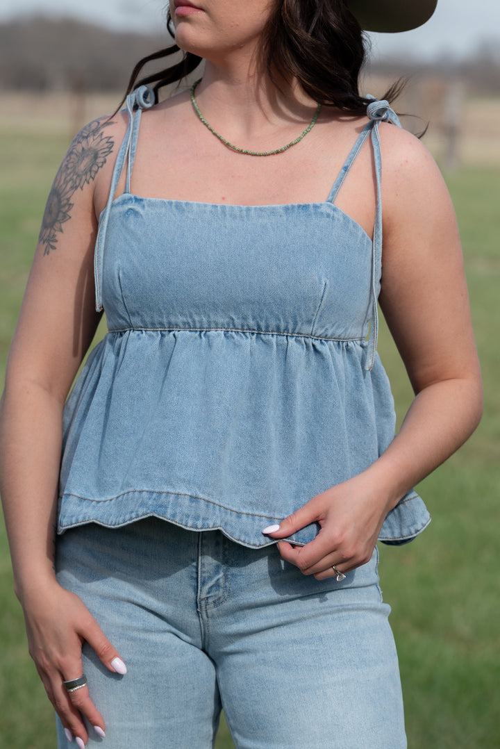 Della Denim Tie Top