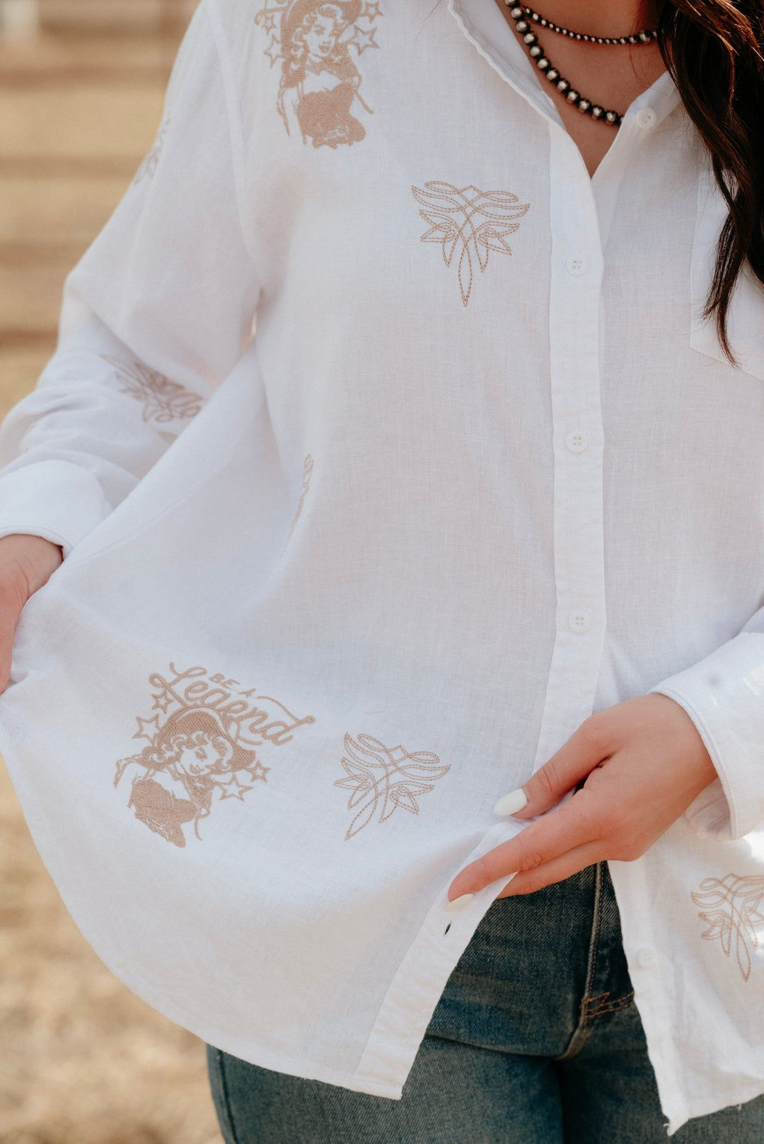 Riverton Embroidered Button Down - Lunabelle West