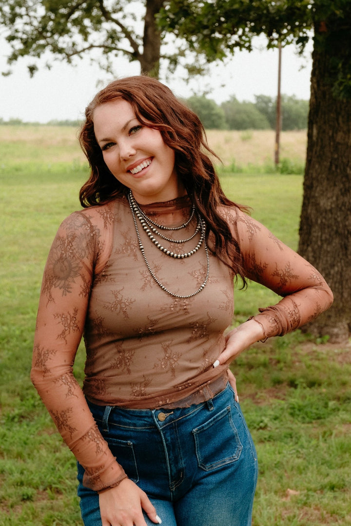 Olean Lace Top in Brown - Lunabelle West