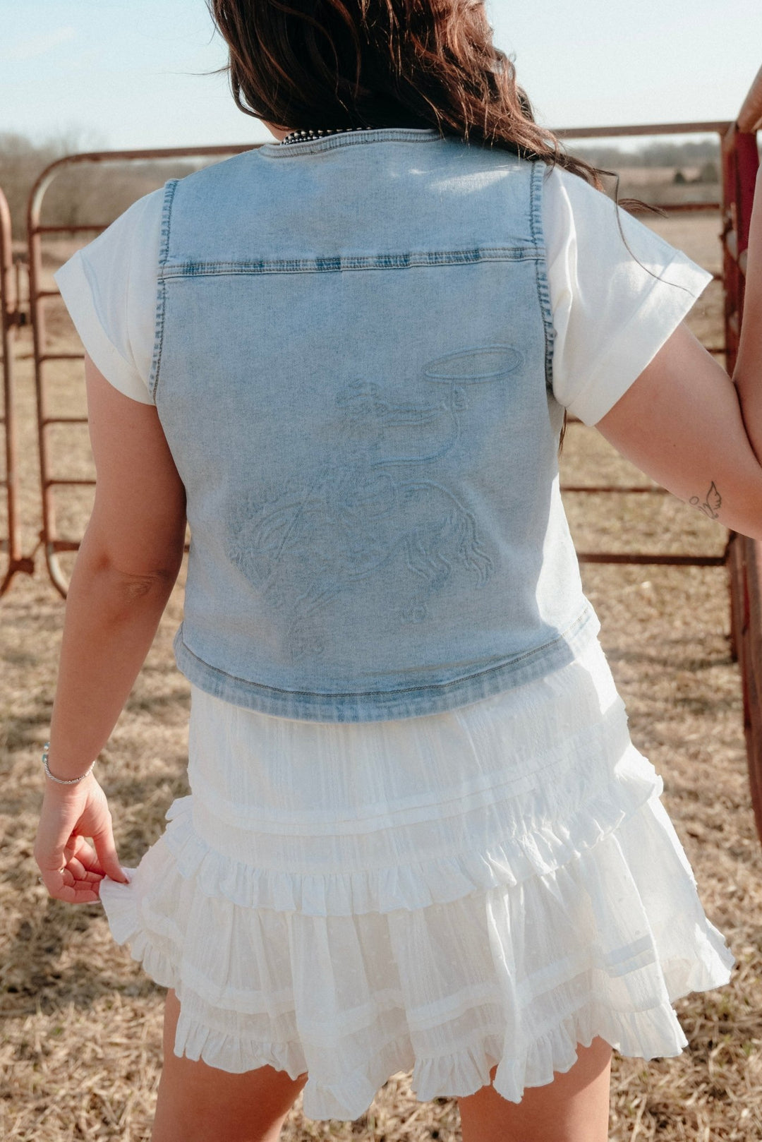Saginaw Embossed Denim Vest - Lunabelle West