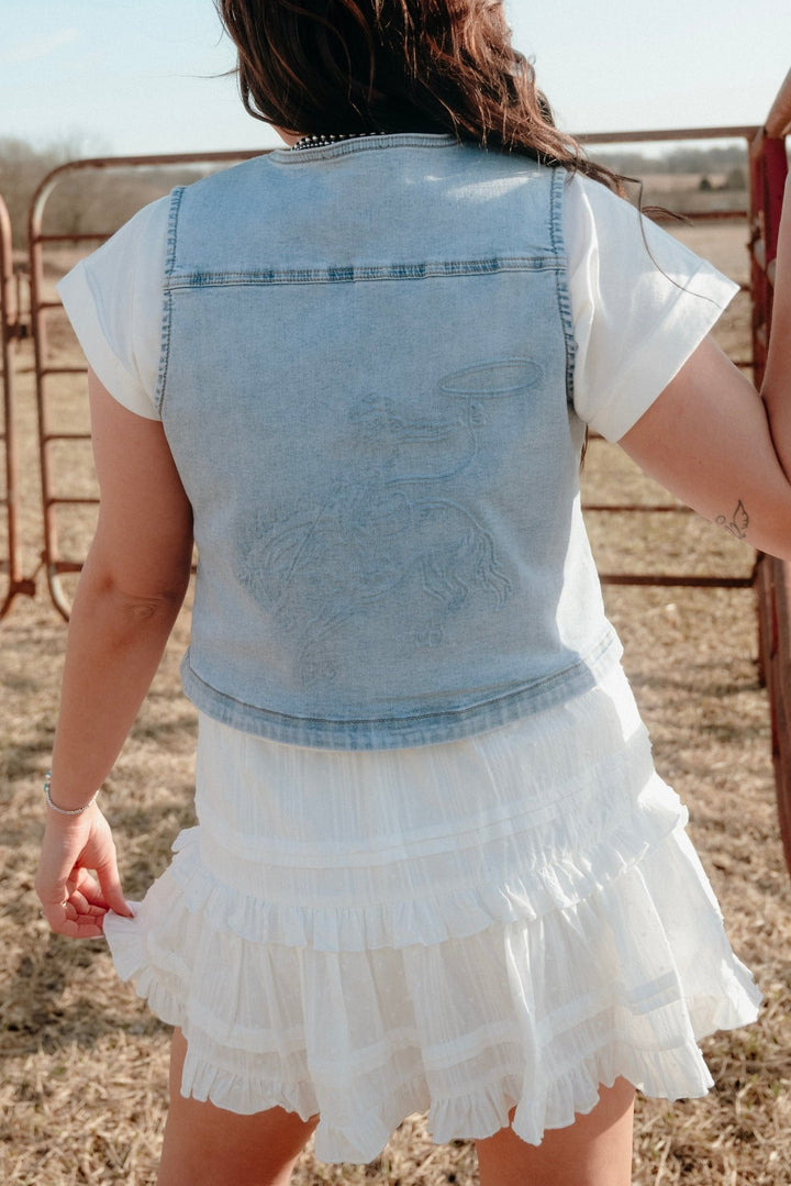 Saginaw Embossed Denim Vest - Lunabelle West