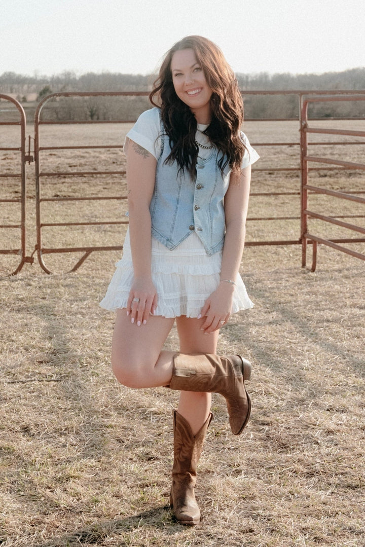 Saginaw Embossed Denim Vest - Lunabelle West