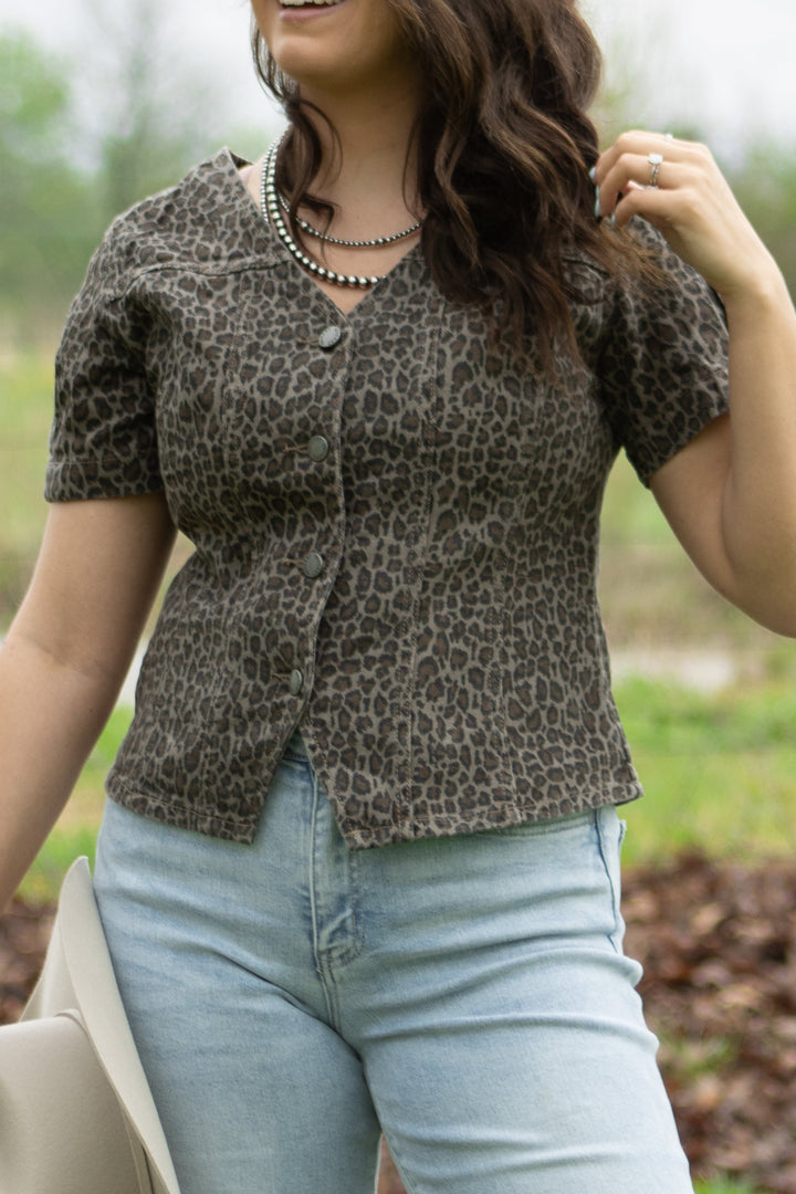 Josie Leopard Denim Top
