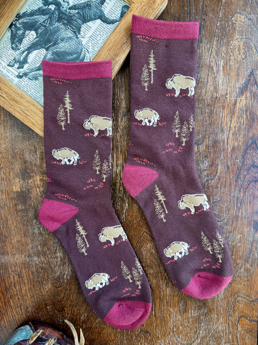 Free Range Bison Crew Socks