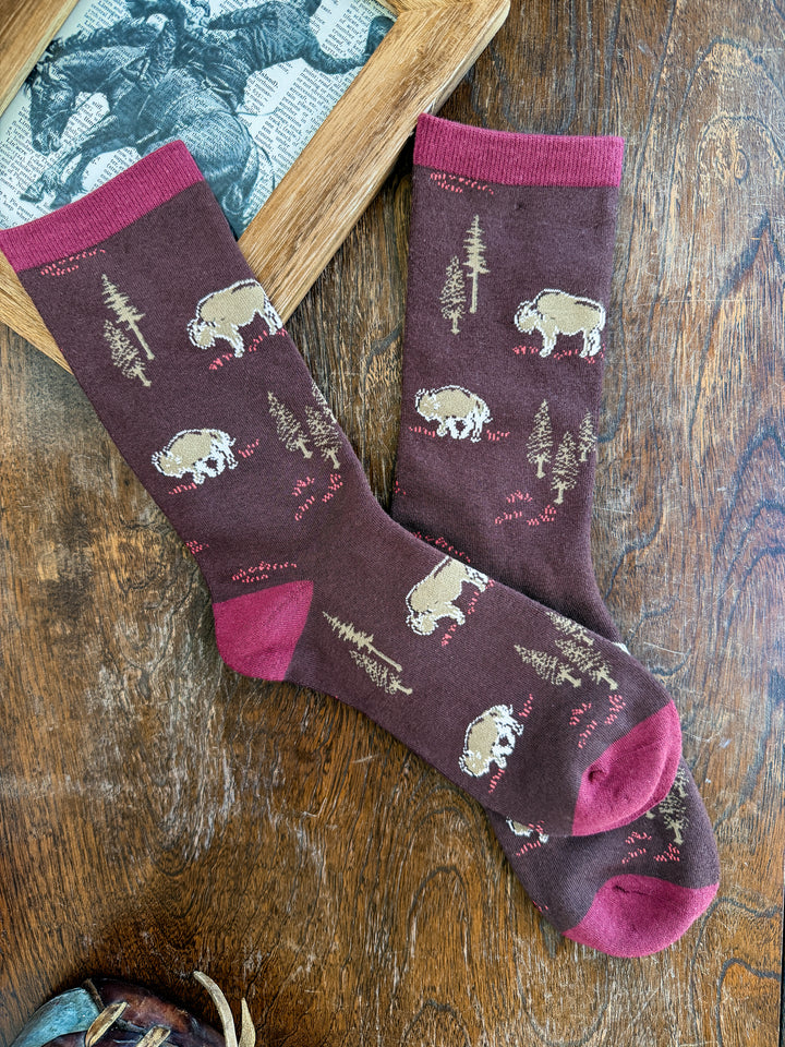 Free Range Bison Crew Socks