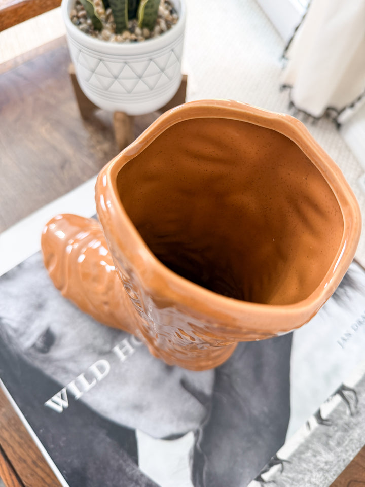 Cowgirl Boot Ceramic Vase (Brown)