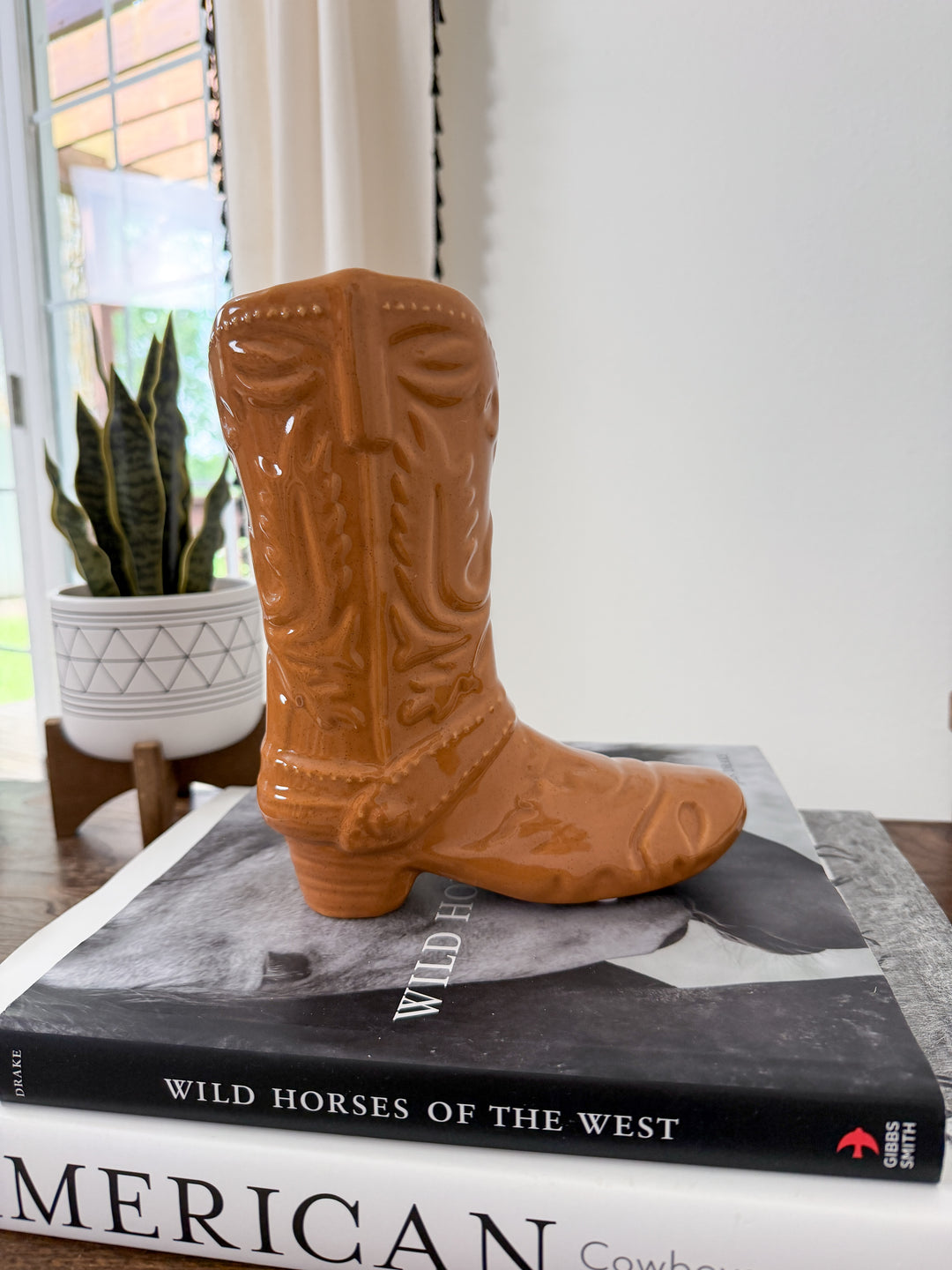 Cowgirl Boot Ceramic Vase (Brown)