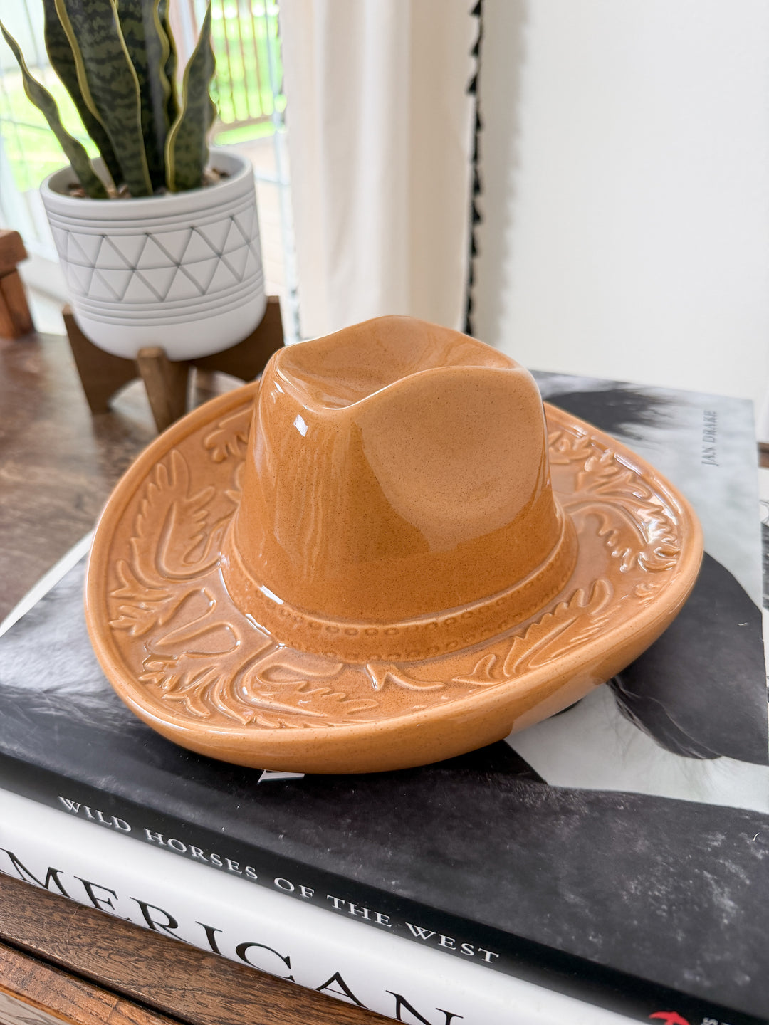 Cowgirl Hat Ceramic Hanging Vase (Brown)