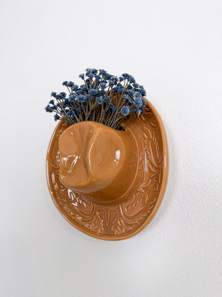 Cowgirl Hat Ceramic Hanging Vase (Brown)