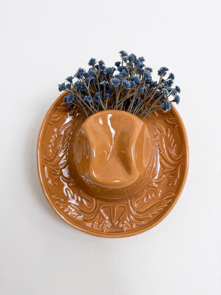 Cowgirl Hat Ceramic Hanging Vase (Brown)
