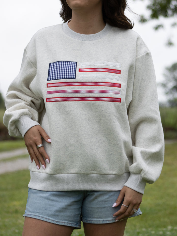 American Patchwork Flag Crewneck